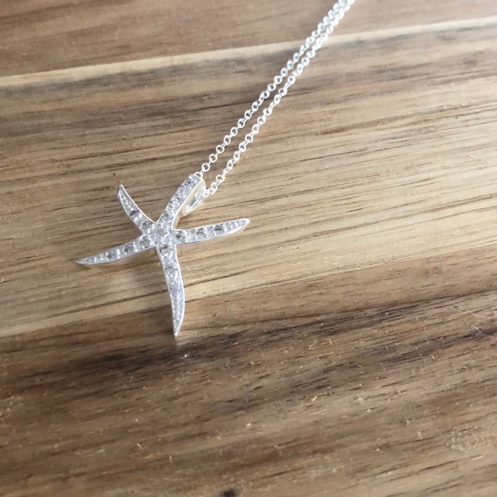 925 Silver Plated Starfish Crystal Necklace